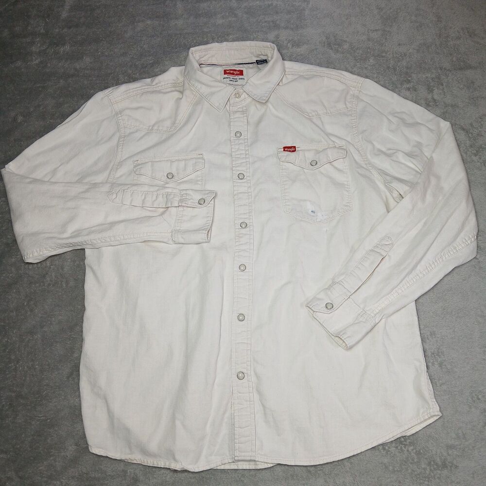 Wrangler Western Shirt Men L Off White Pearl Snap Faded Western Aesthetic Vibe L